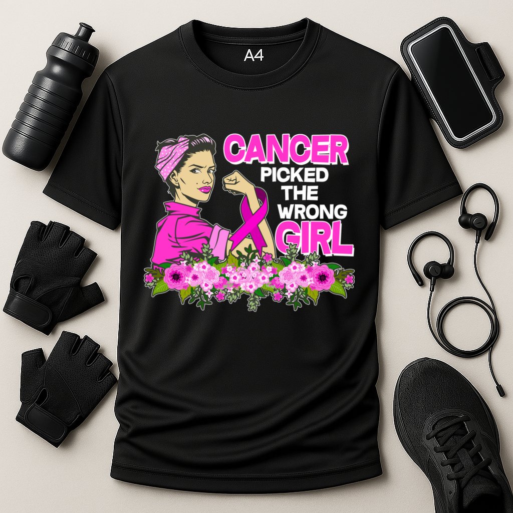 Breast Cancer Awareness Cancer Picked The Wrong Girl Warrior Cooling Performance Crew T-Shirt
