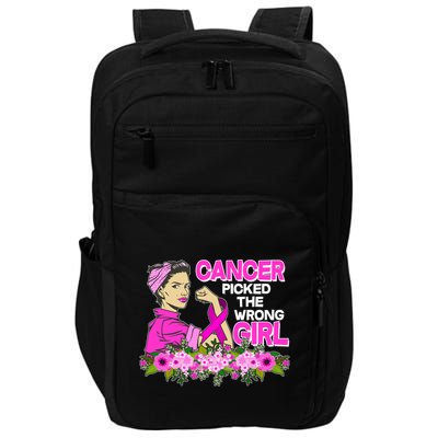 Breast Cancer Awareness Cancer Picked The Wrong Girl Warrior Impact Tech Backpack