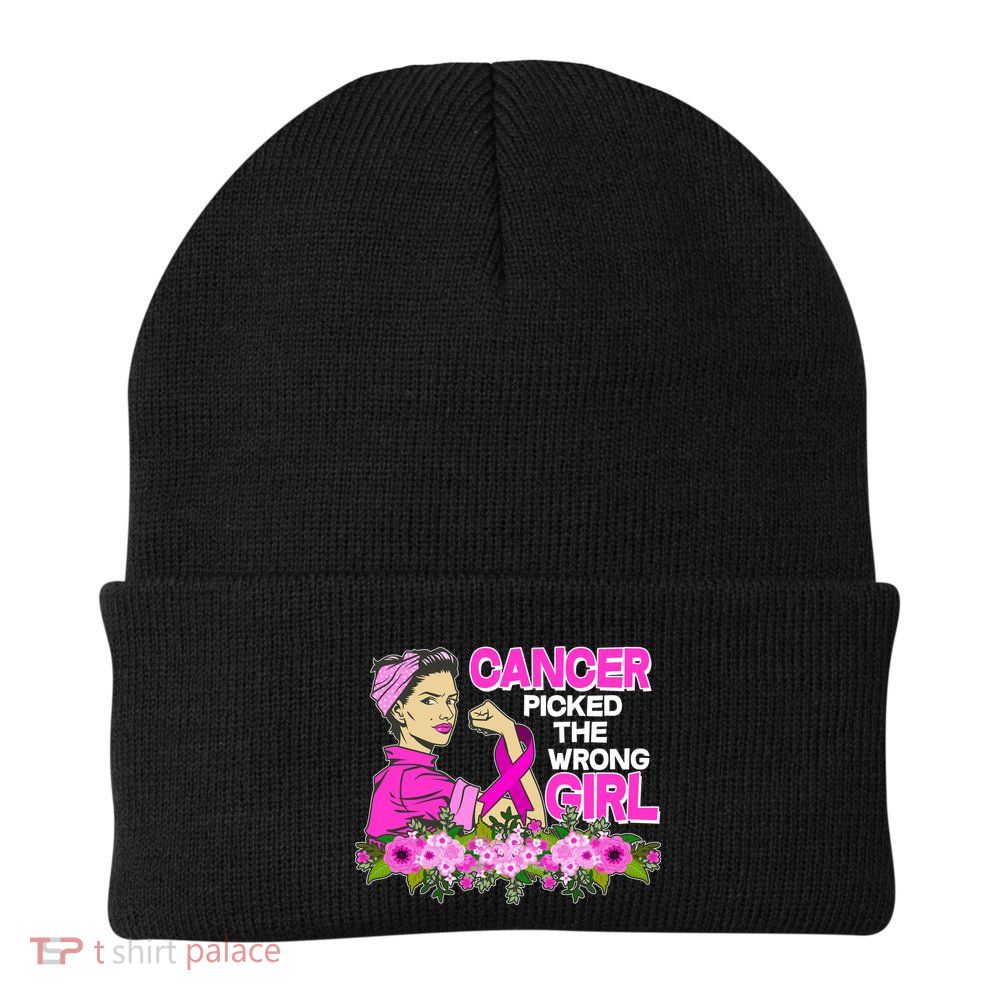 Breast Cancer Awareness Cancer Picked The Wrong Girl Warrior Knit Cap Winter Beanie