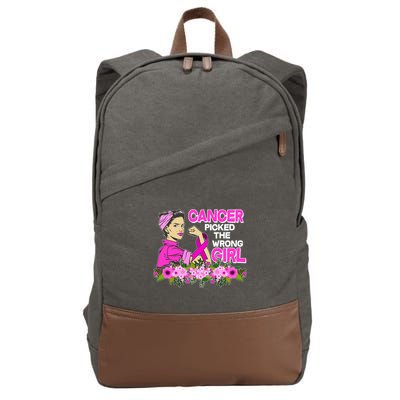 Breast Cancer Awareness Cancer Picked The Wrong Girl Warrior Cotton Canvas Backpack