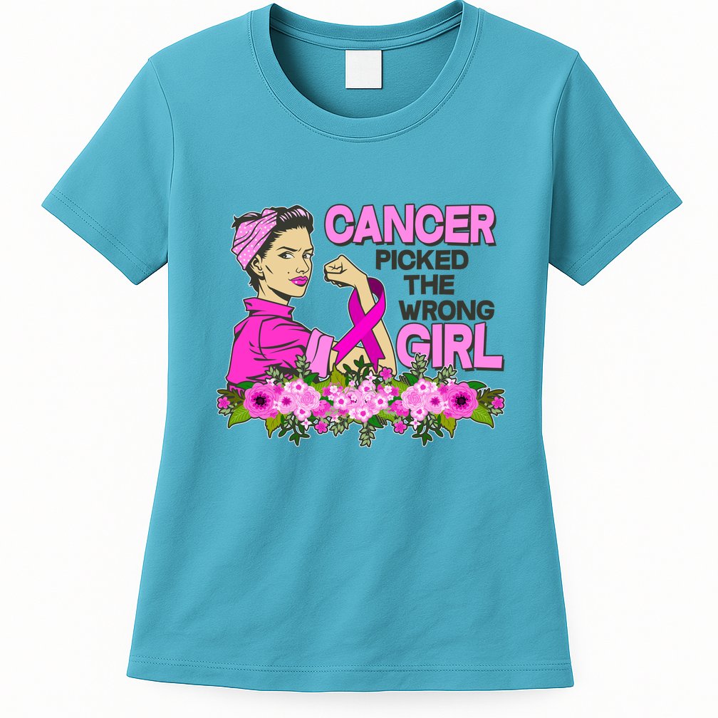 Breast Cancer Awareness Cancer Picked The Wrong Girl Warrior Womens T-Shirt