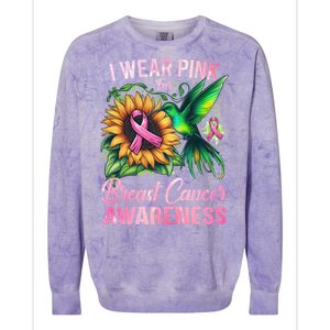 Breast Cancer Awareness Hummingbird Sunflower Colorblast Crewneck Sweatshirt