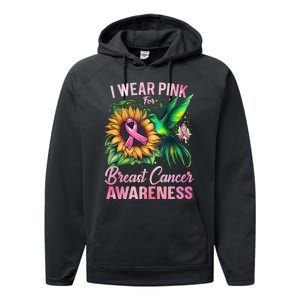 Breast Cancer Awareness Hummingbird Sunflower Performance Fleece Hoodie