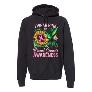 Breast Cancer Awareness Hummingbird Sunflower Premium Hoodie