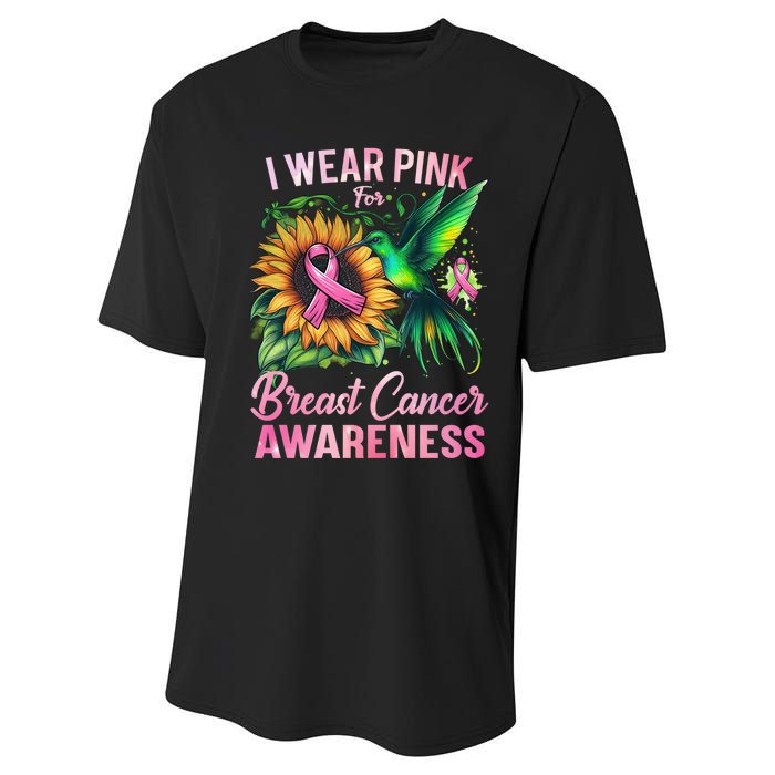 Breast Cancer Awareness Hummingbird Sunflower Performance Sprint T-Shirt