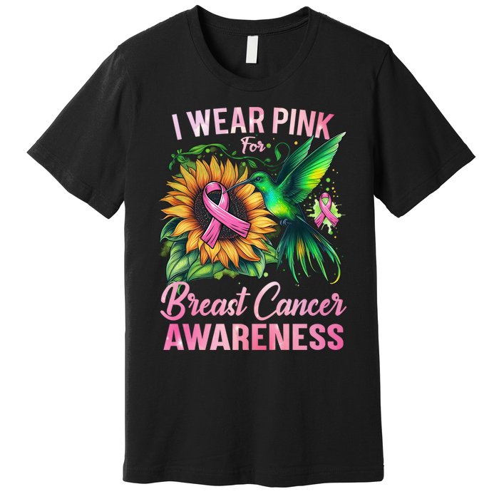 Breast Cancer Awareness Hummingbird Sunflower Premium T-Shirt