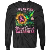 Breast Cancer Awareness Hummingbird Sunflower Tie-Dye Long Sleeve Shirt