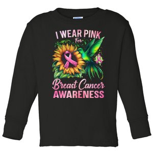 Breast Cancer Awareness Hummingbird Sunflower Toddler Long Sleeve Shirt