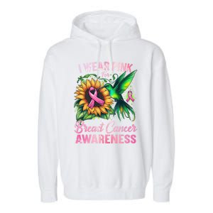 Breast Cancer Awareness Hummingbird Sunflower Garment-Dyed Fleece Hoodie