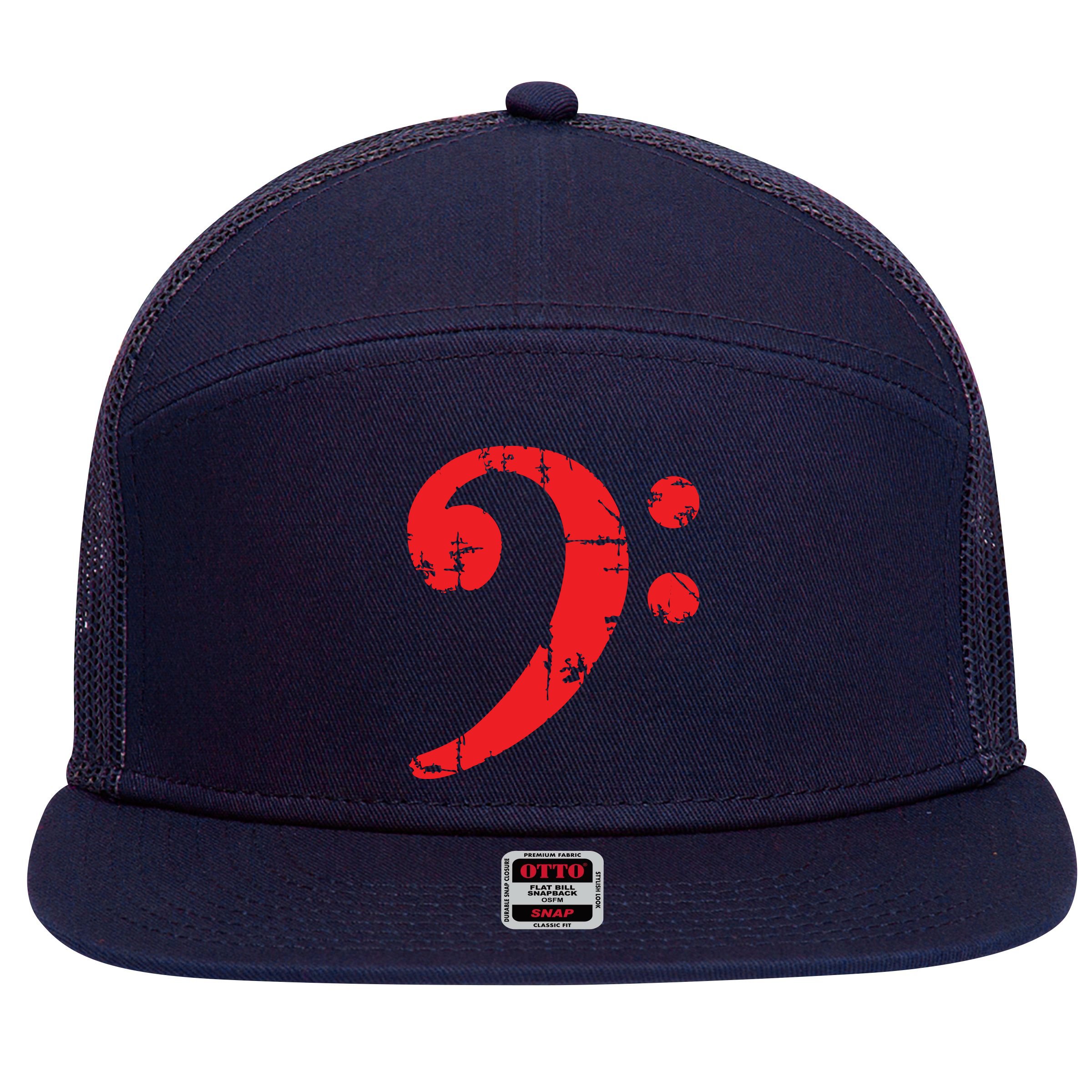 Bass Clef Antique Red Bass Players 7 Panel Mesh Trucker Snapback Hat
