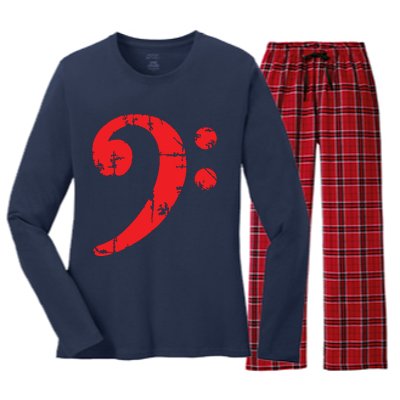 Bass Clef Antique Red Bass Players Women's Long Sleeve Flannel Pajama Set 