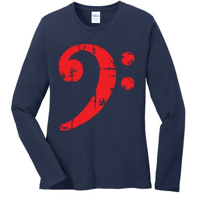 Bass Clef Antique Red Bass Players Ladies Long Sleeve Shirt