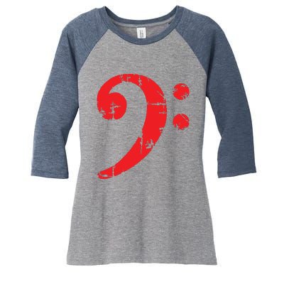 Bass Clef Antique Red Bass Players Women's Tri-Blend 3/4-Sleeve Raglan Shirt