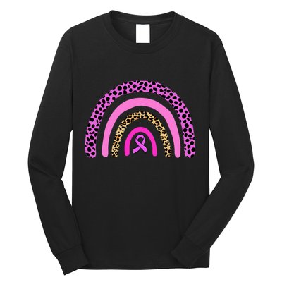 Breast Cancer Awareness Rainbow Leopard Design Long Sleeve Shirt