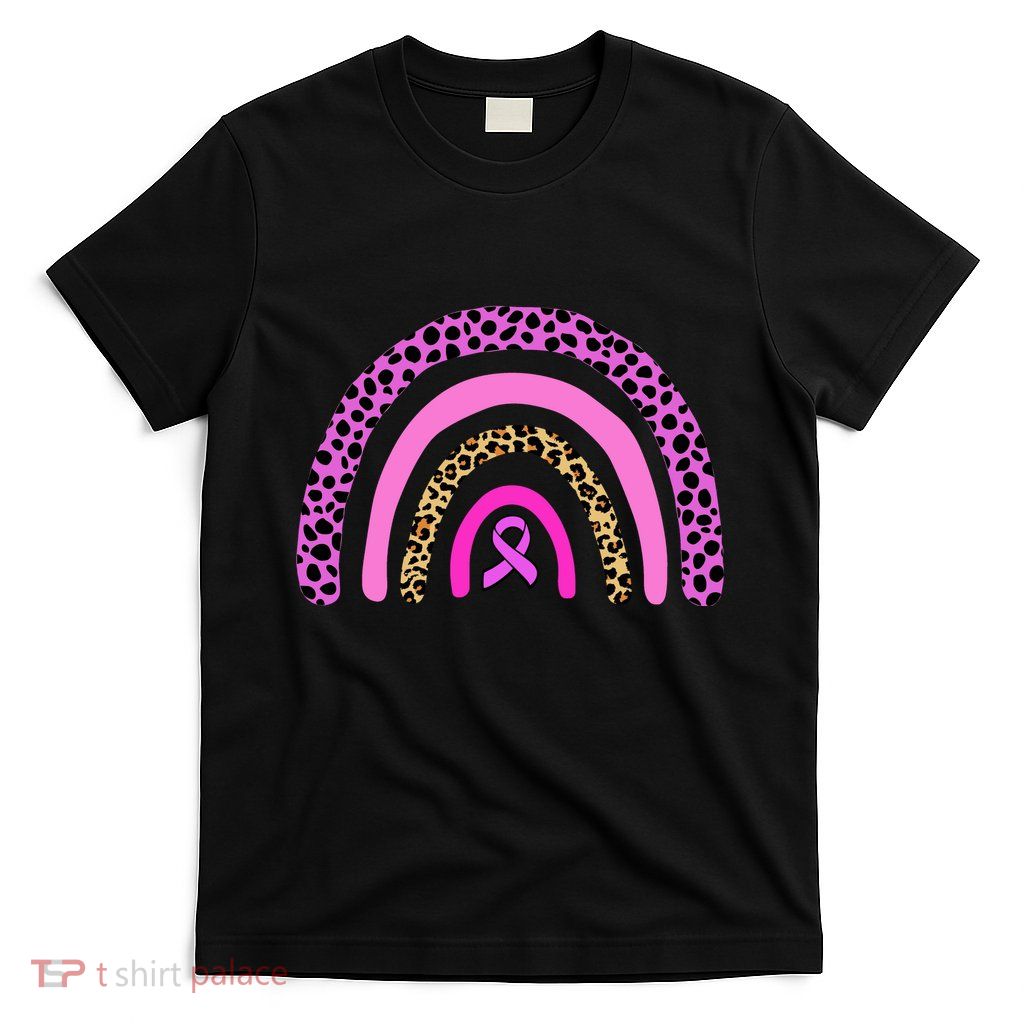 Breast Cancer Awareness Rainbow Leopard Design T-Shirt