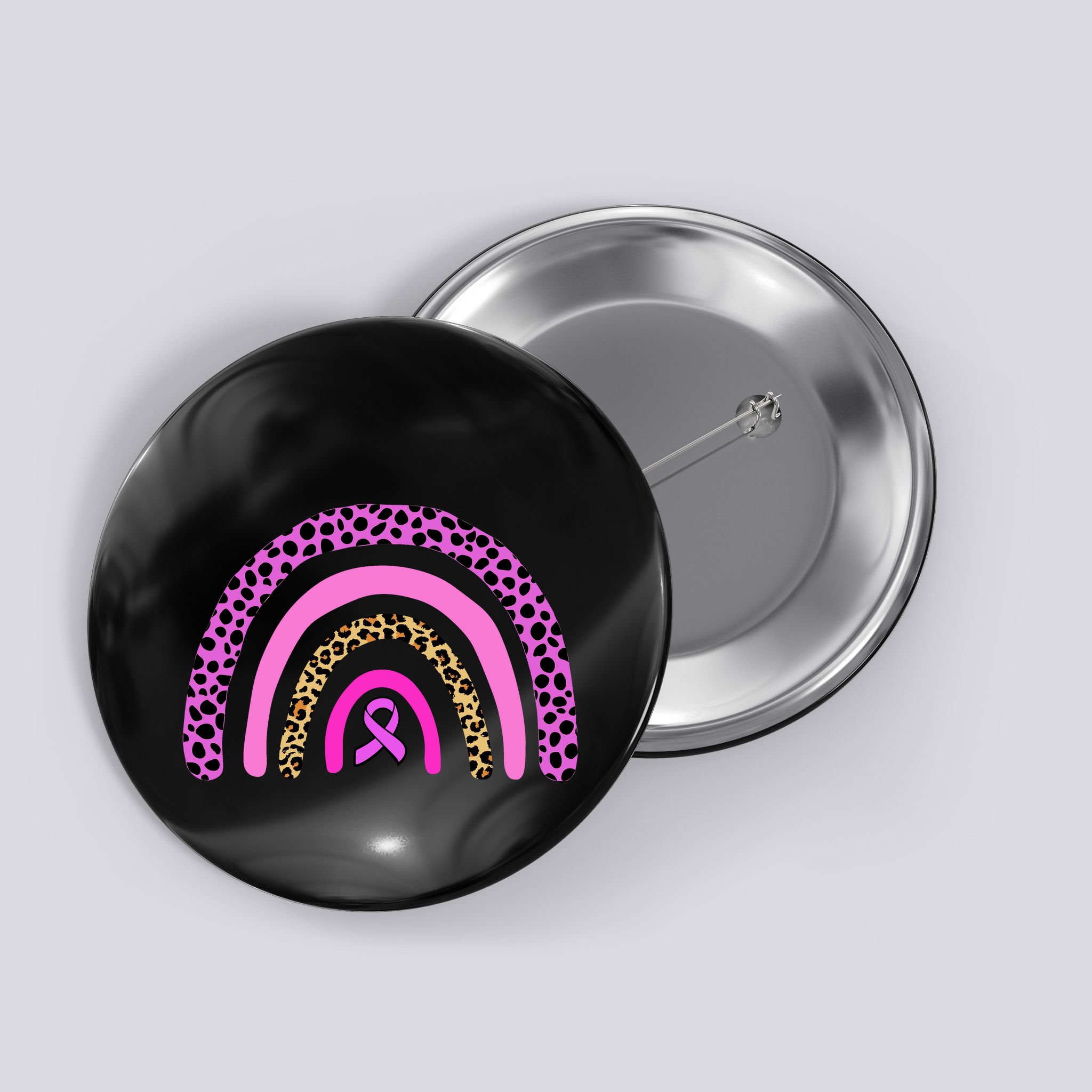 Breast Cancer Awareness Rainbow Leopard Design Button