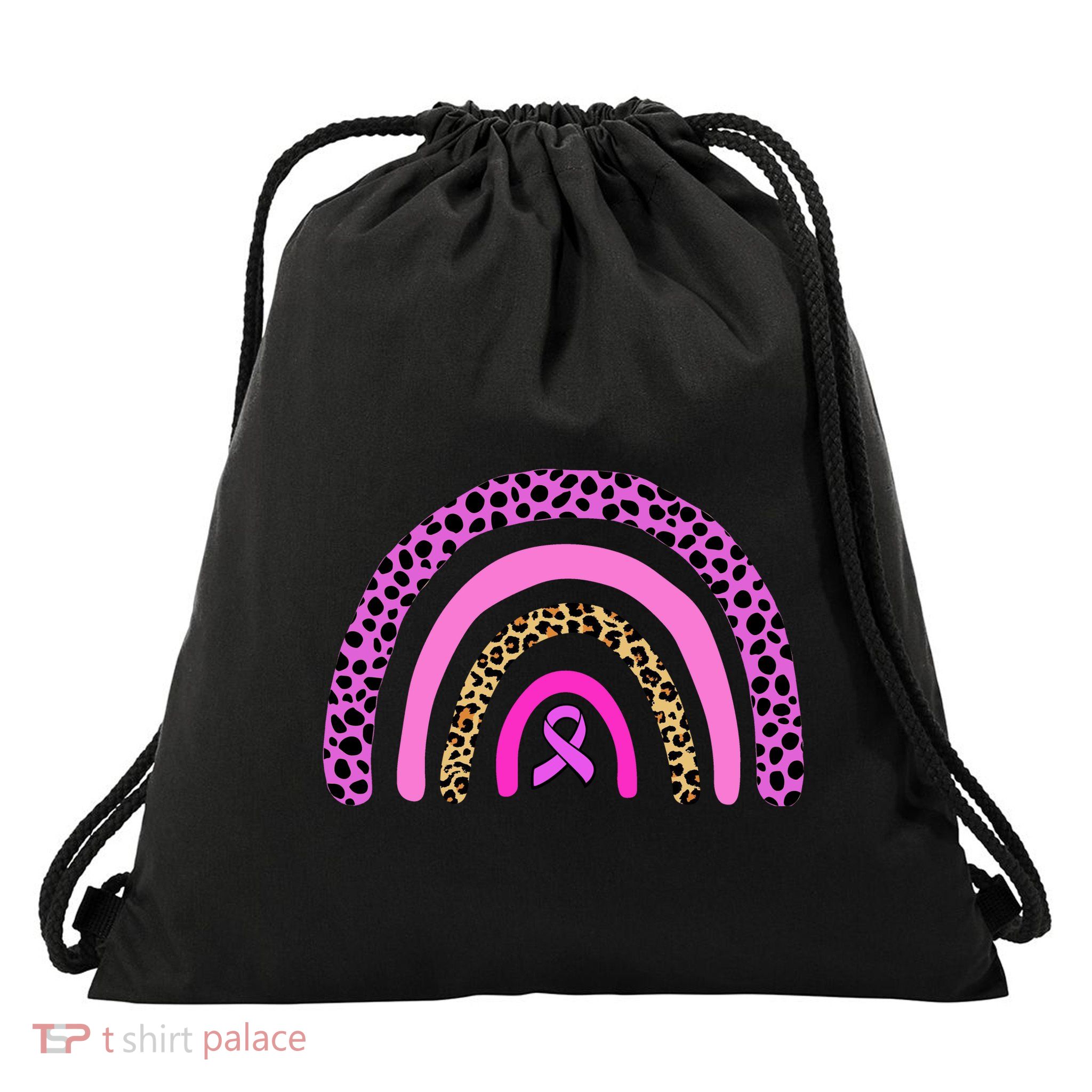 Breast Cancer Awareness Rainbow Leopard Design Drawstring Bag
