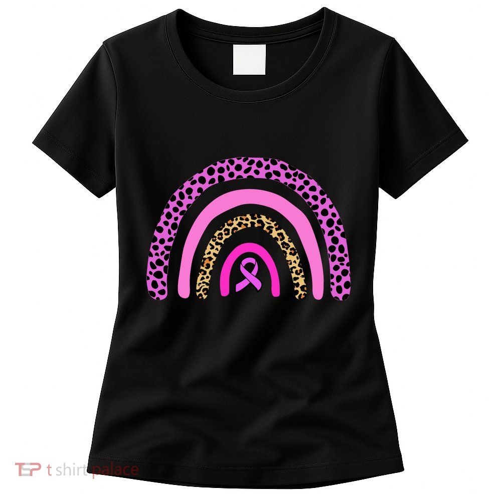 Breast Cancer Awareness Rainbow Leopard Design Womens T-Shirt