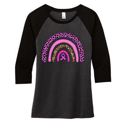 Breast Cancer Awareness Rainbow Leopard Design Women's Tri-Blend 3/4-Sleeve Raglan Shirt