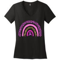 Breast Cancer Awareness Rainbow Leopard Design Women's V-Neck T-Shirt