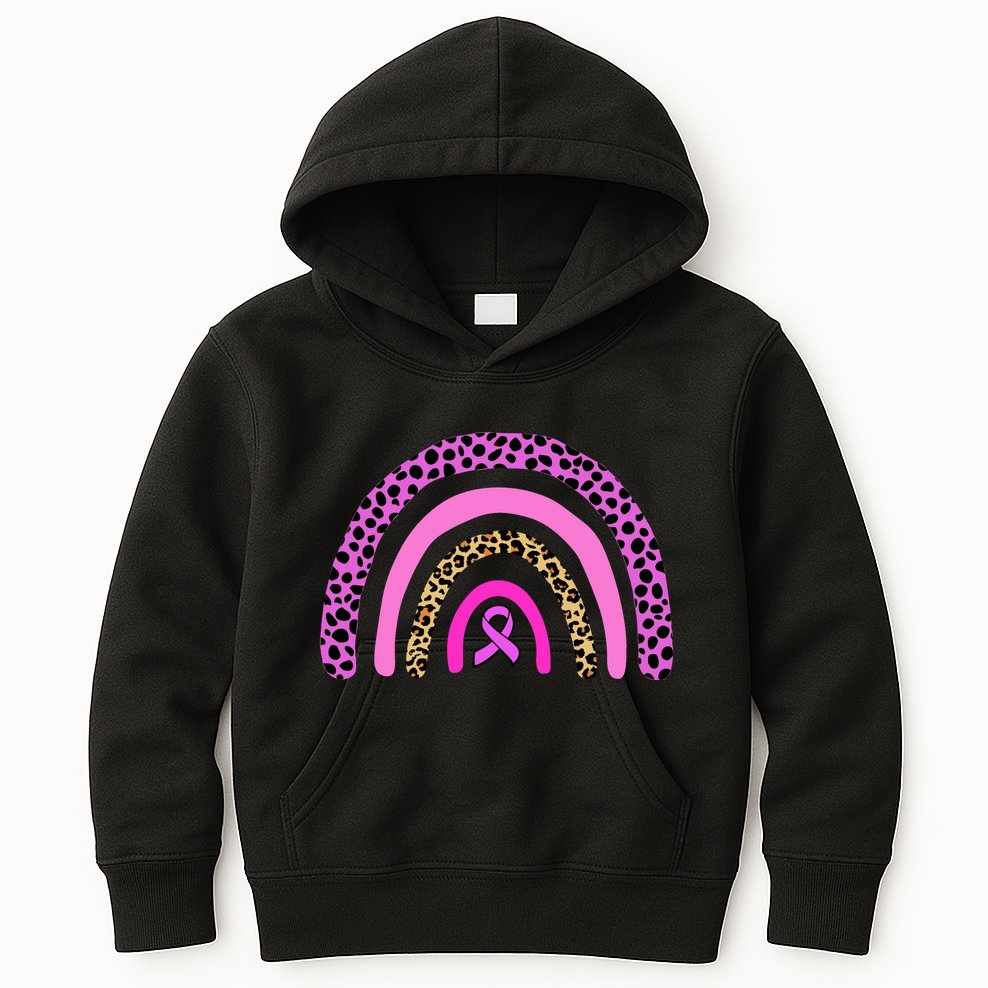 Breast Cancer Awareness Rainbow Leopard Design Kids Hoodie