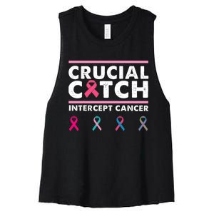 Breast Cancer Awareness Crucial A Catch Intercept Cancer Women's Racerback Cropped Tank