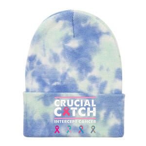 Breast Cancer Awareness Crucial A Catch Intercept Cancer Tie Dye 12in Knit Beanie