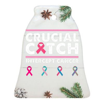 Breast Cancer Awareness Crucial A Catch Intercept Cancer Ceramic Bell Ornament