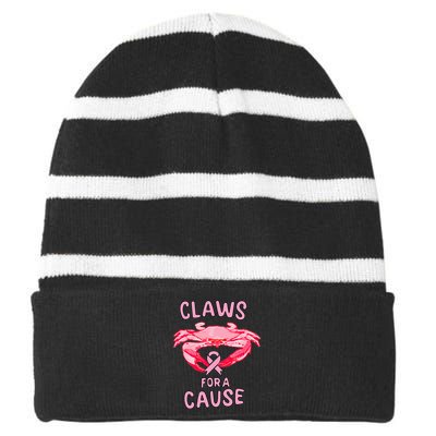 Breast Cancer Awareness Claws For A Cause Crab Striped Beanie with Solid Band