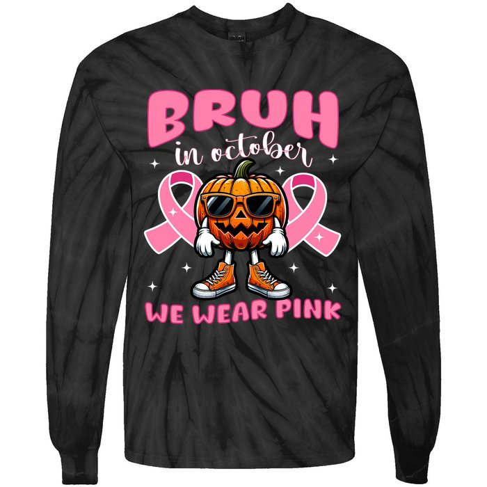 Breast Cancer Awareness For Halloween Pumpkin Tie-Dye Long Sleeve Shirt