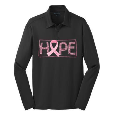 Breast Cancer Awareness Leopard Ribbon Silk Touch Performance Long Sleeve Polo