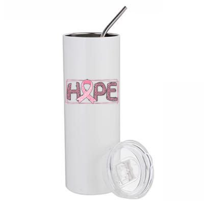 Breast Cancer Awareness Leopard Ribbon Stainless Steel Tumbler