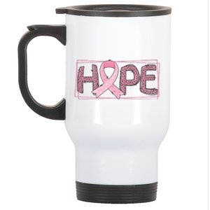 Breast Cancer Awareness Leopard Ribbon Stainless Steel Travel Mug