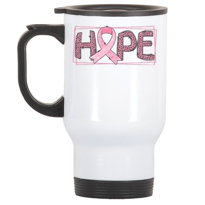 Breast Cancer Awareness Leopard Ribbon Stainless Steel Travel Mug