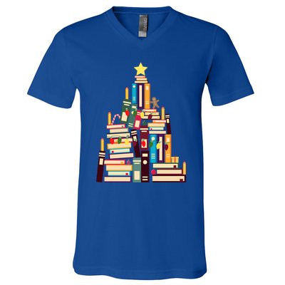 Booklovers Christmas Book Tree Funny Gift V-Neck T-Shirt