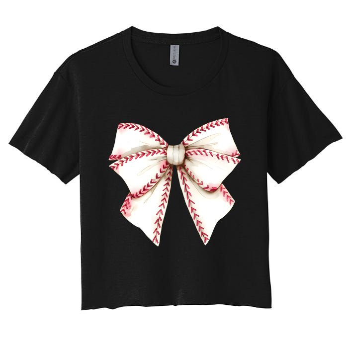 Baseball Coquette Bow Women's Crop Top Tee