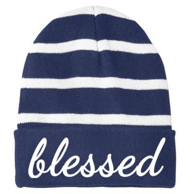 Blessed Christian Striped Beanie with Solid Band