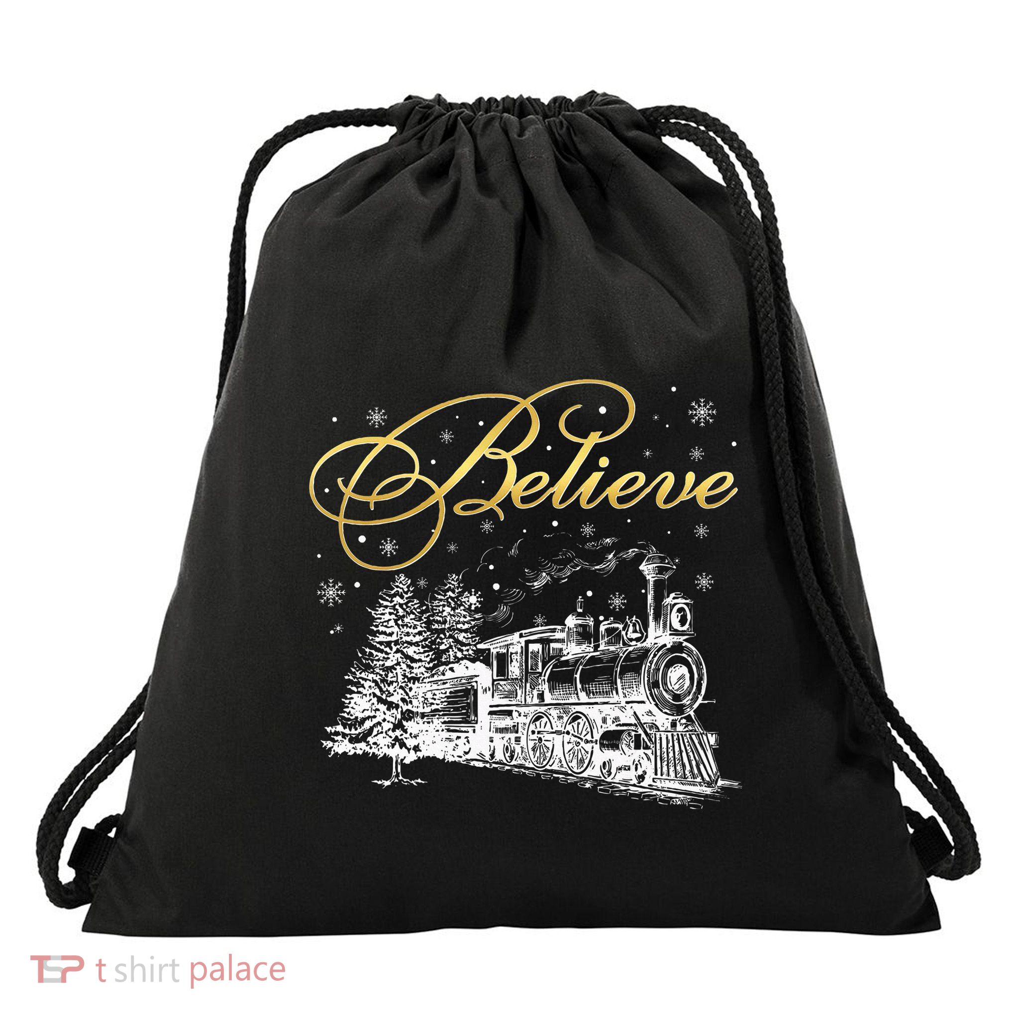 Believe Christmas Drawstring Bag