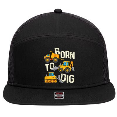 Boy Construction Born To Dig Excavator Digger Trucks 7 Panel Mesh Trucker Snapback Hat