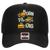 Boy Construction Born To Dig Excavator Digger Trucks High Crown Mesh Back Trucker Hat