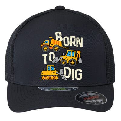 Boy Construction Born To Dig Excavator Digger Trucks Flexfit Unipanel Trucker Cap