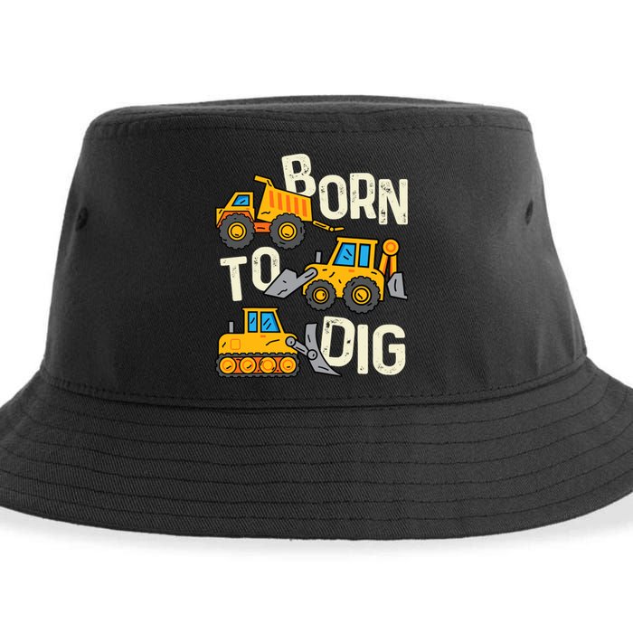 Boy Construction Born To Dig Excavator Digger Trucks Sustainable Bucket Hat