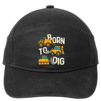 Boy Construction Born To Dig Excavator Digger Trucks 7-Panel Snapback Hat