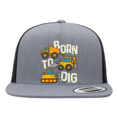 Boy Construction Born To Dig Excavator Digger Trucks Flat Bill Trucker Hat