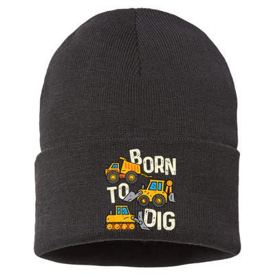 Boy Construction Born To Dig Excavator Digger Trucks Sustainable Knit Beanie