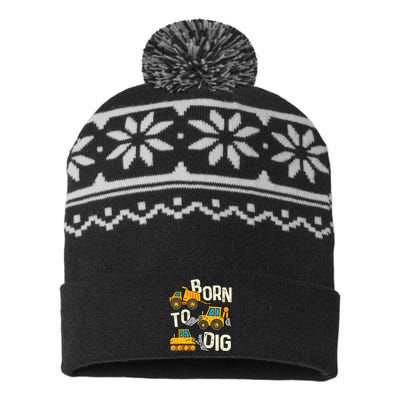 Boy Construction Born To Dig Excavator Digger Trucks USA-Made Snowflake Beanie