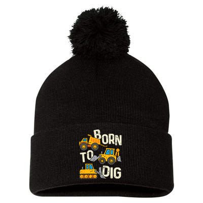 Boy Construction Born To Dig Excavator Digger Trucks Pom Pom 12in Knit Beanie