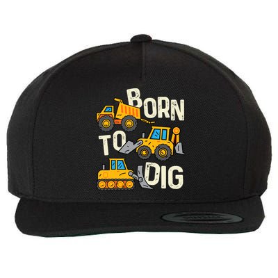 Boy Construction Born To Dig Excavator Digger Trucks Wool Snapback Cap