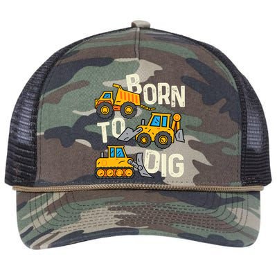 Boy Construction Born To Dig Excavator Digger Trucks Retro Rope Trucker Hat Cap