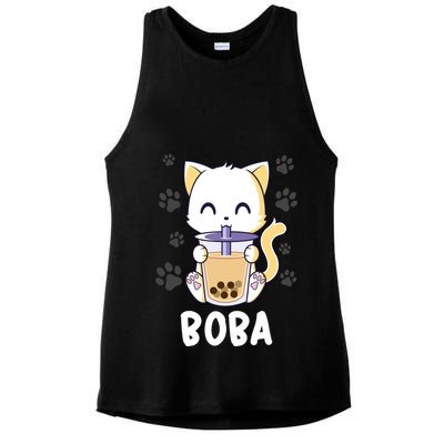 Boba Cat Bubble Tea Chibi Kitten Ladies PosiCharge Tri-Blend Wicking Tank